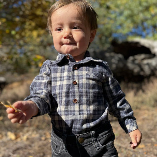 Me & Henry - Grey, Blue &  Ivory Plaid Onesie