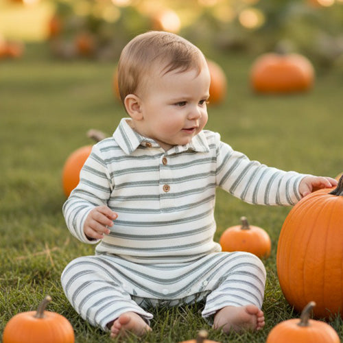 Me & Henry - Sage & Ivory Stripe Romper