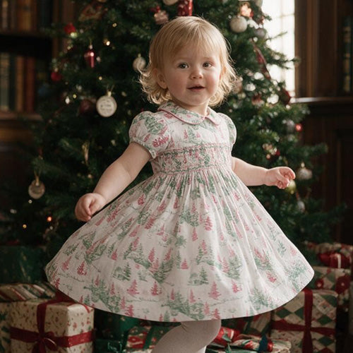 Anavini - Noel Toile Pink & Green Smock Dress
