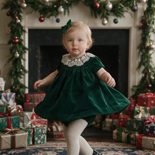 Luli & Me - Green Velvet Float Dress