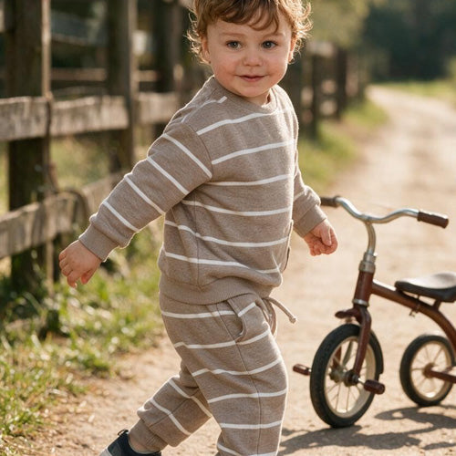 Mayoral - Taupe & Ivory Stripe Joggers