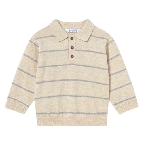 Mayoral - Stone & Grey Stripe Knit Polo
