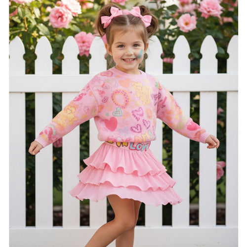 Baby Sara - Pink "Love" Tiered Skirt