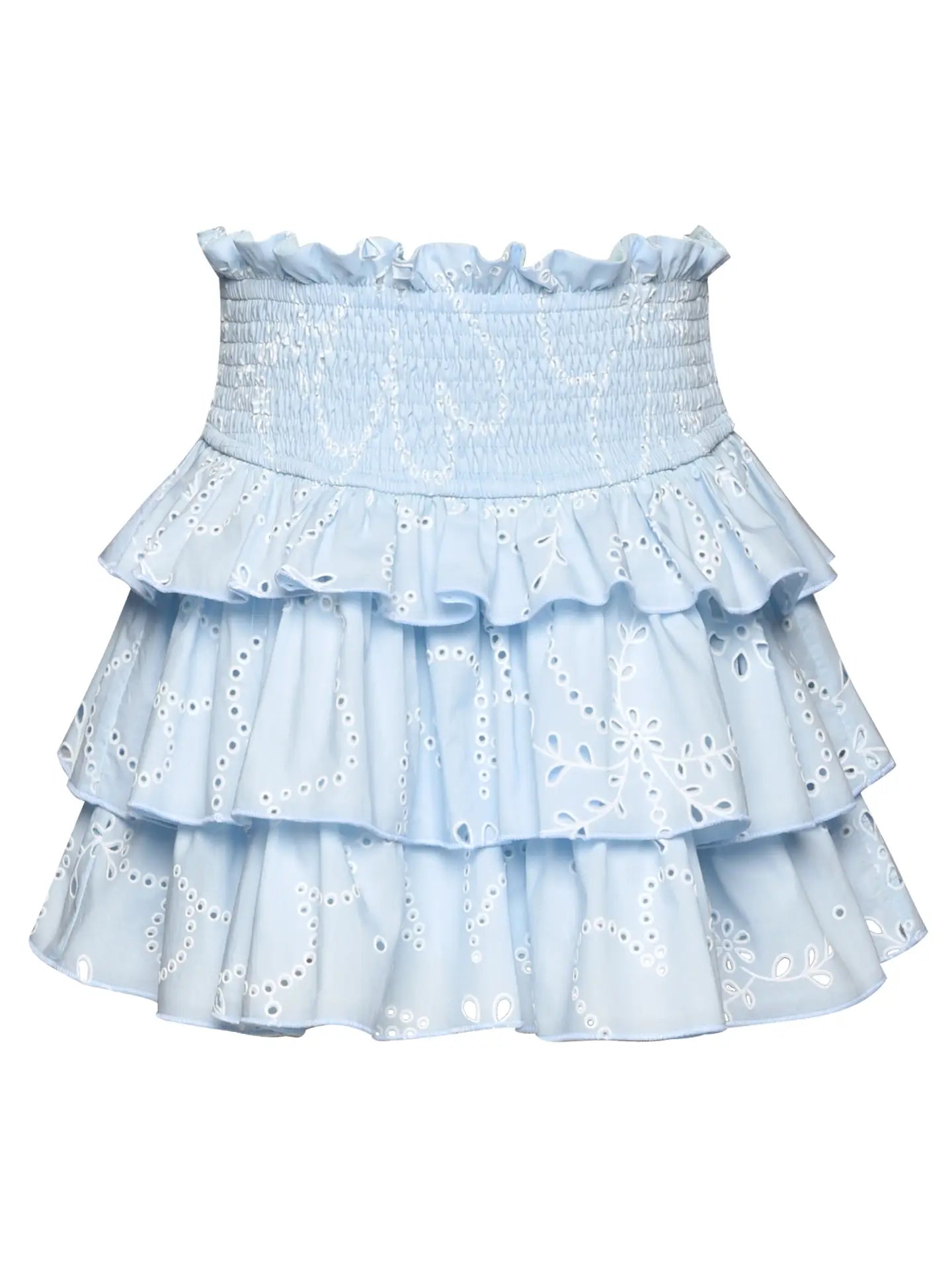 Hannah Banana Blue Eyelet 3 Tier Smocked Waist Skirt - PreOrder