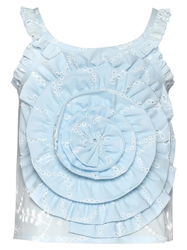 Hannah Banana Blue Eyelet Ruffle Top with Eyelet Rose - PreOrder