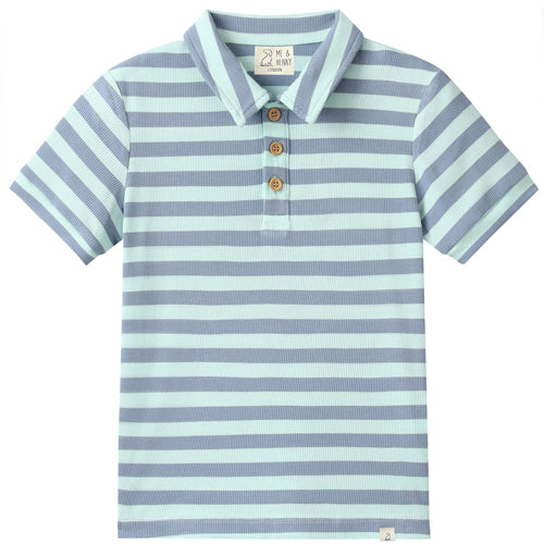 Me & Henry Pale Chambray and Blue Stripe Polo Shirt