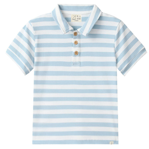 Me & Henry Pale Chambray and White Stripe Polo Shirt