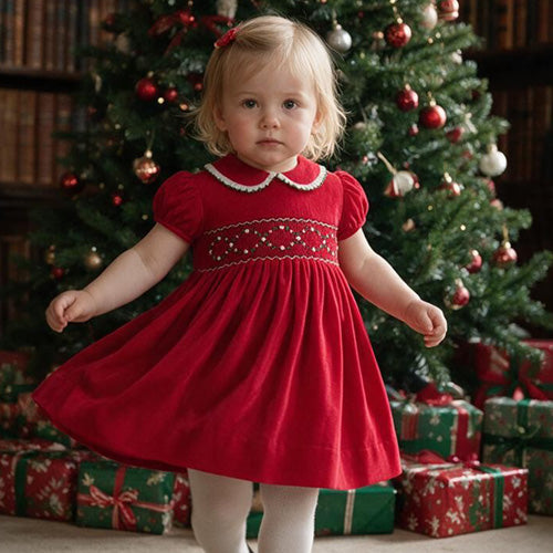 Anavini - Emily Red Corduroy Smock Dress