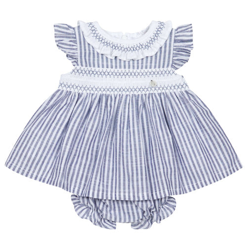 Deolinda "Mariana" Lt Navy and White Stripe Smocked Dress & Bloomers
