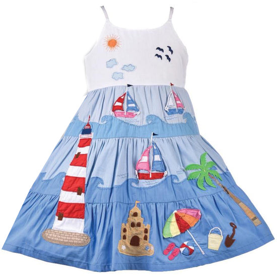 Cotton Kids Blue Tiered Beach Dress - SPECIAL ORDER