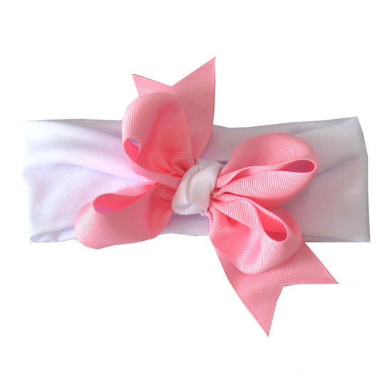 Bows - 709 - Pink/White - Soft Headband